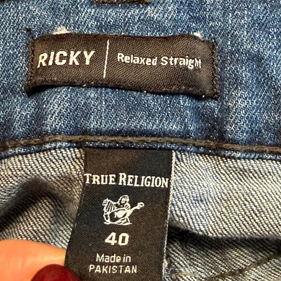 True Religion Ricky Medium Wash Blue Relaxed Straight Jeans Men's Size 40 x 24 - Picture 5 of 7